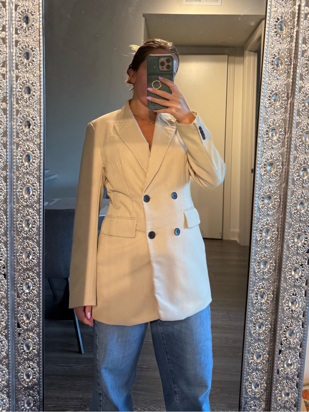 H&M Cream Double-Breasted Blazer Jacket